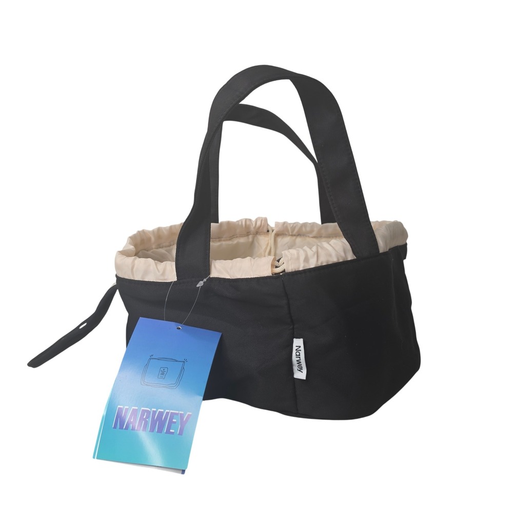 Narwey Makeup Bag Women OS Black Canvas Drawstring Barrel Travel Organizer Tote